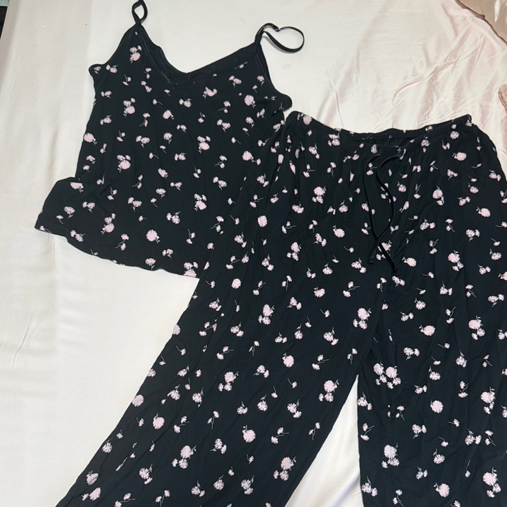Victoria's Secret Black and Pink Floral Pajama Set